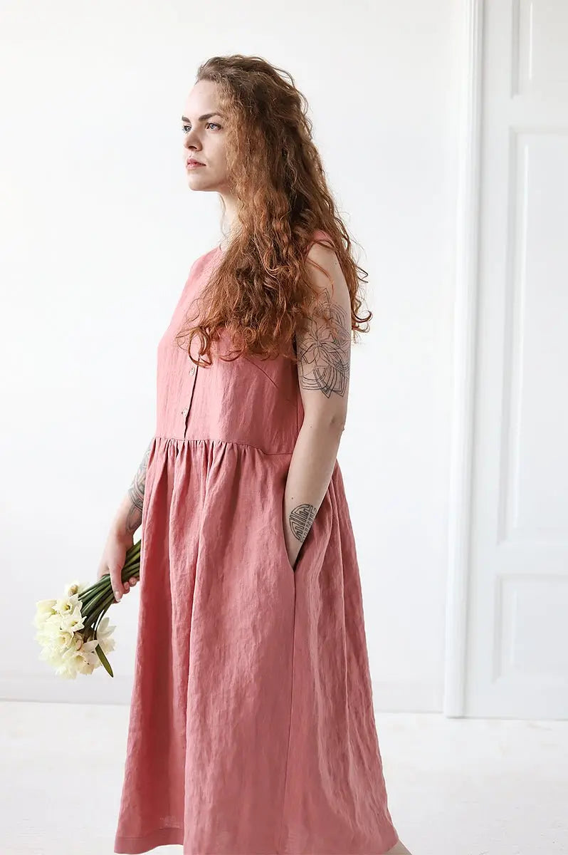 Linen Dress with Buttons - Epic Linen luxury linen