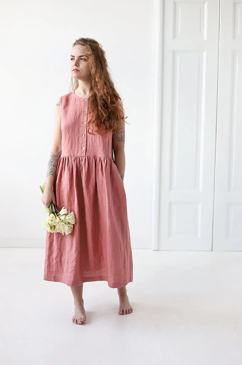Linen Dress with Buttons - Epic Linen luxury linen