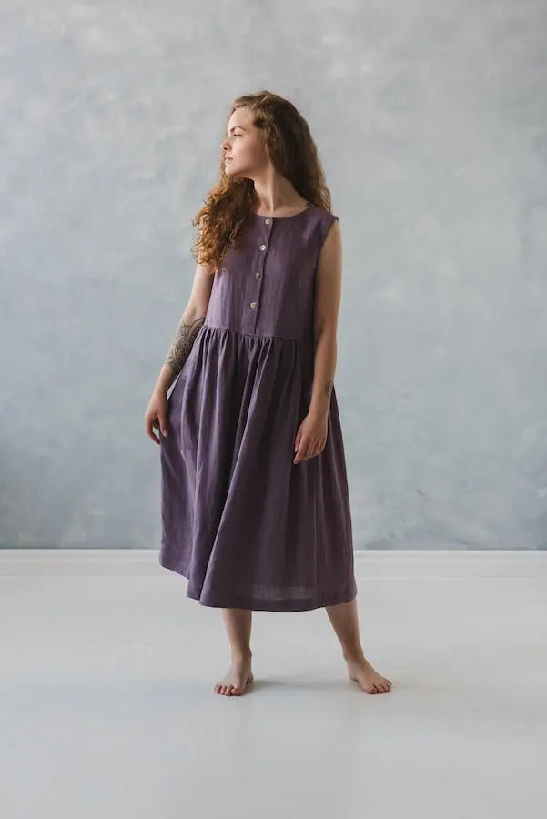 Linen Dress with Buttons - Epic Linen luxury linen