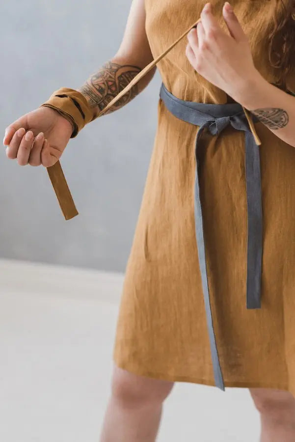 Linen Dress with Tie Belts - Epic Linen luxury linen