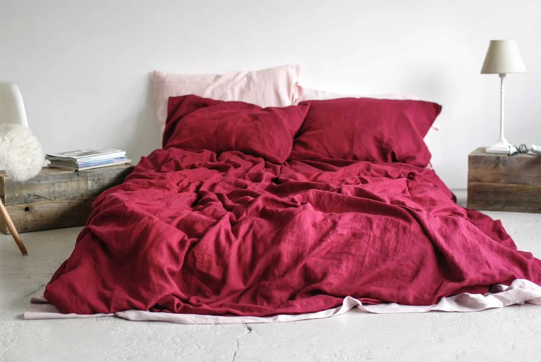 Linen Flat Sheet Dark Cherry Red - Epic Linen luxury linen