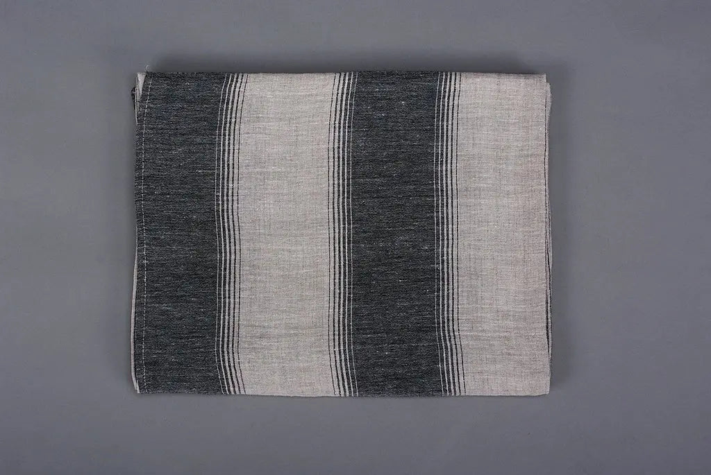 Linen Huckaback Beach Towel Natural Gray Striped - Epic Linen luxury linen