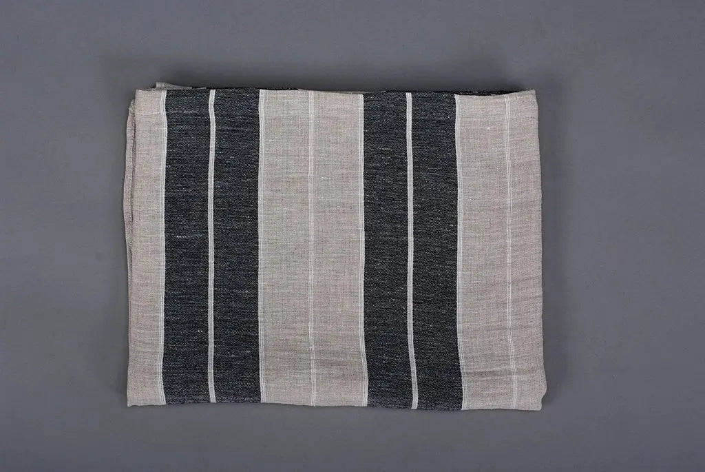 Linen Huckaback Beach Towel Natural Gray Striped - Epic Linen luxury linen