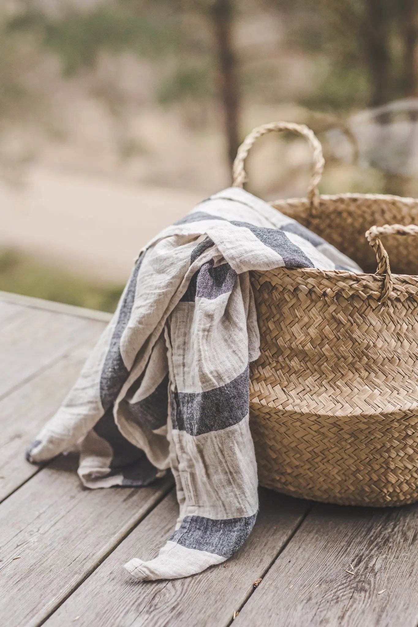 Linen Huckaback Beach Towel Natural Gray Striped - Epic Linen luxury linen