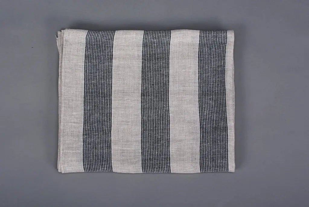 Linen Huckaback Beach Towel Natural Gray Striped in Gift Box - Epic Linen luxury linen