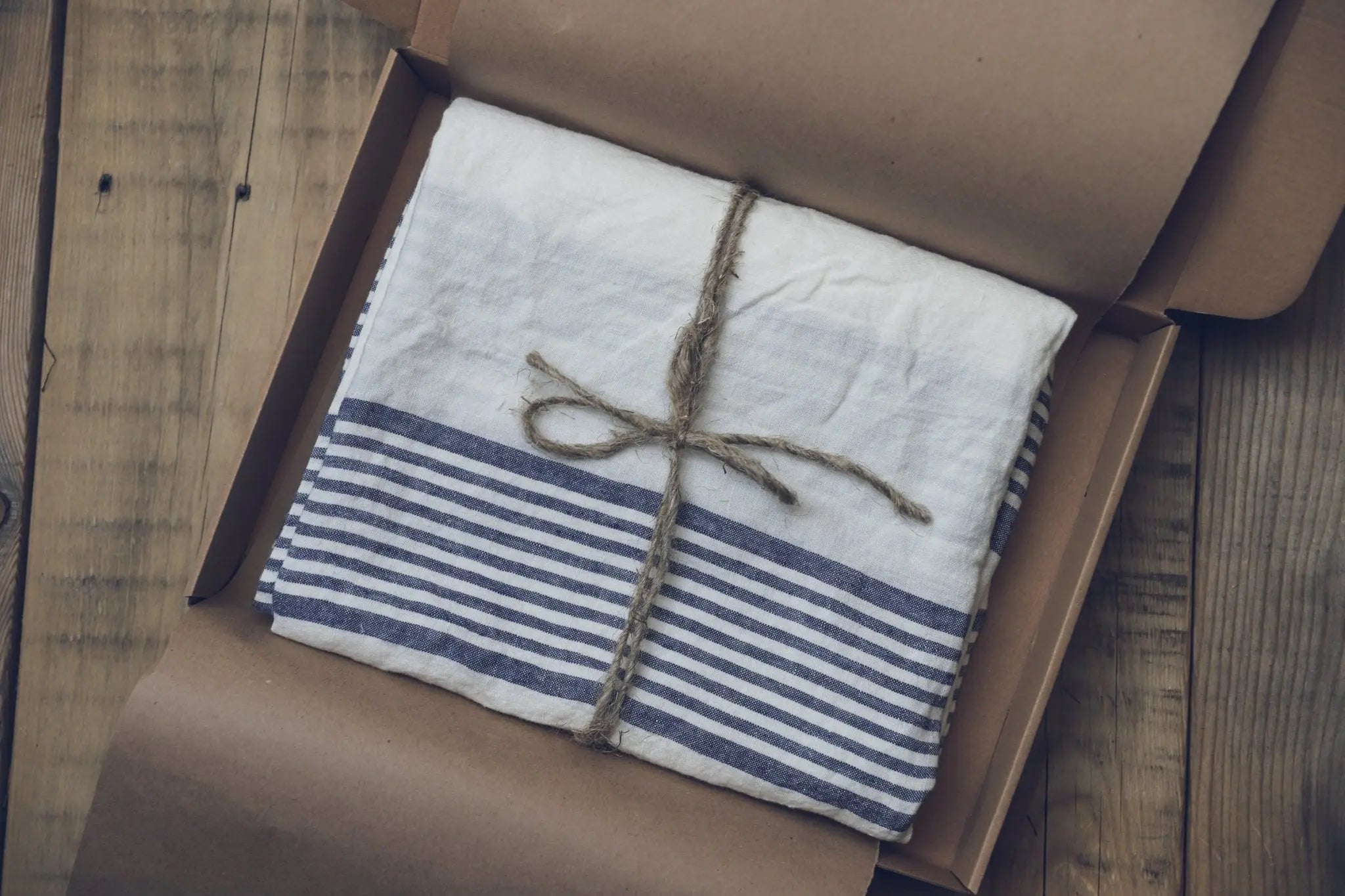 Linen Huckaback Beach Towel White Blue Striped - Epic Linen luxury linen