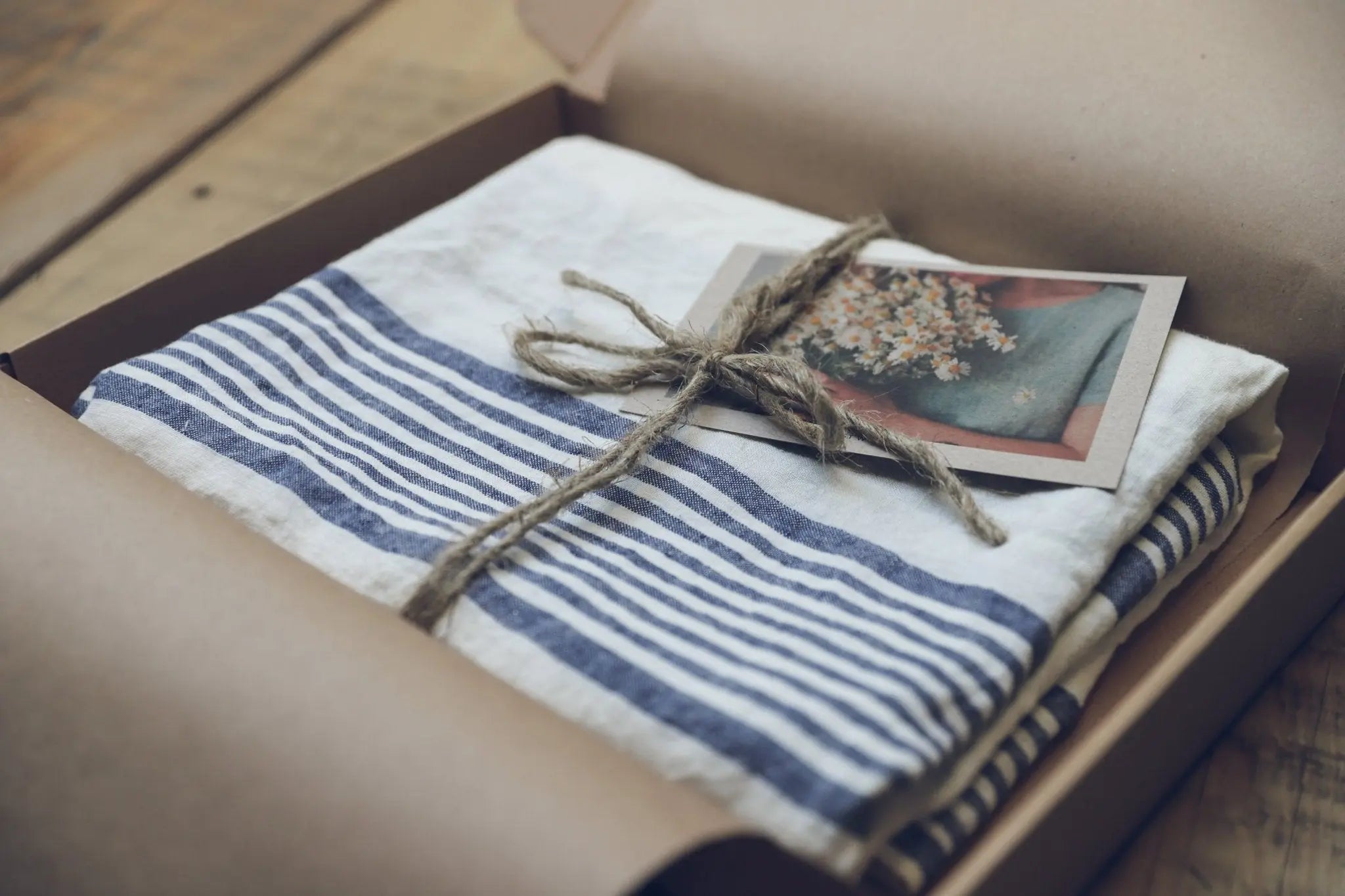 Linen Huckaback Beach Towel White Blue Striped - Epic Linen luxury linen