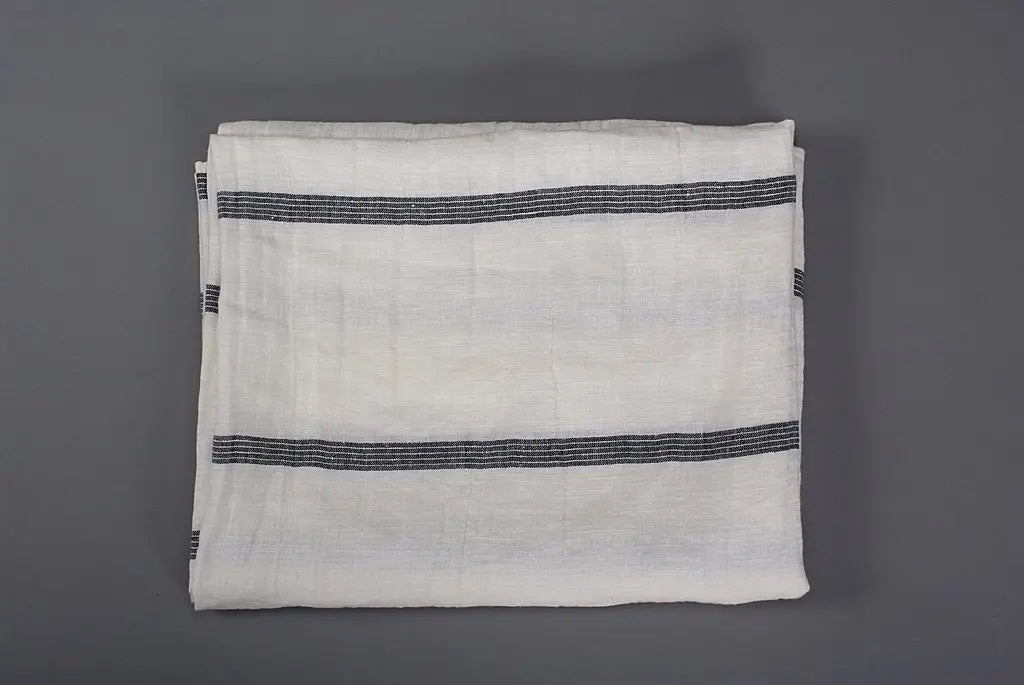 Linen Huckaback Beach Towel White Gray Striped - Epic Linen luxury linen