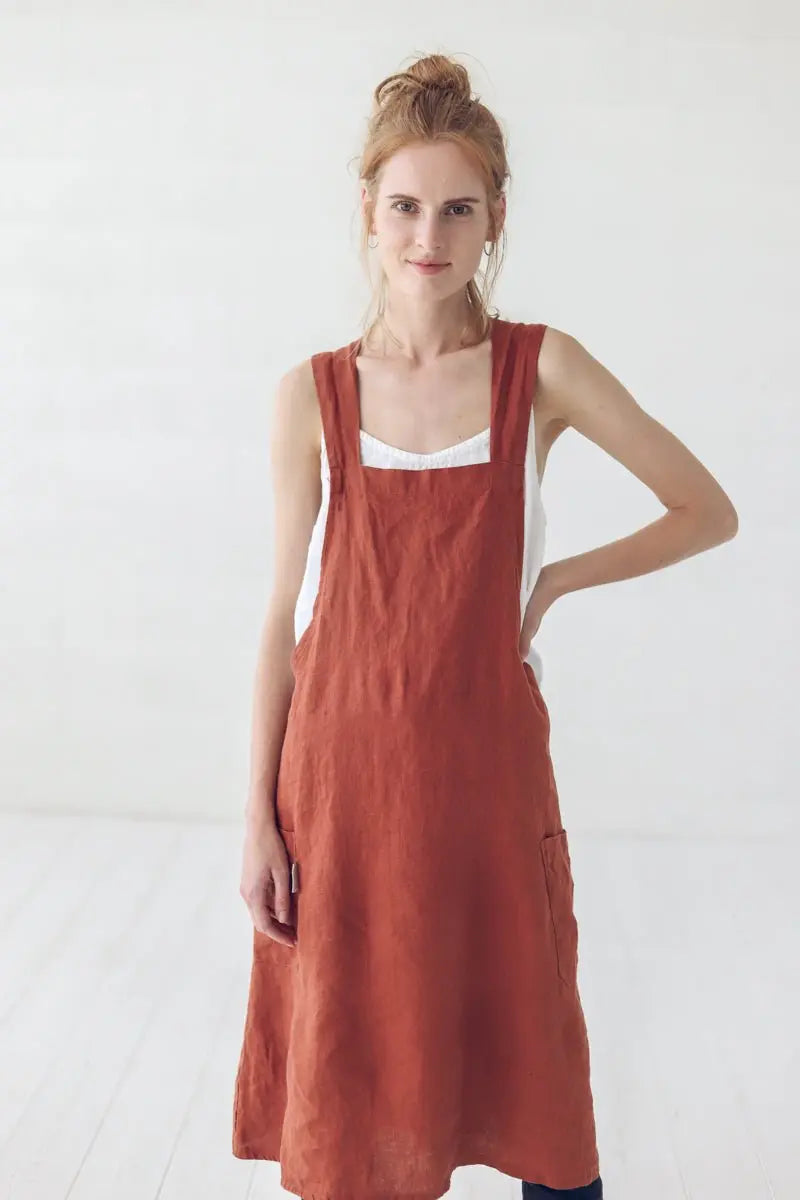 Linen Japanese Style Pinafore Apron - Epic Linen luxury linen