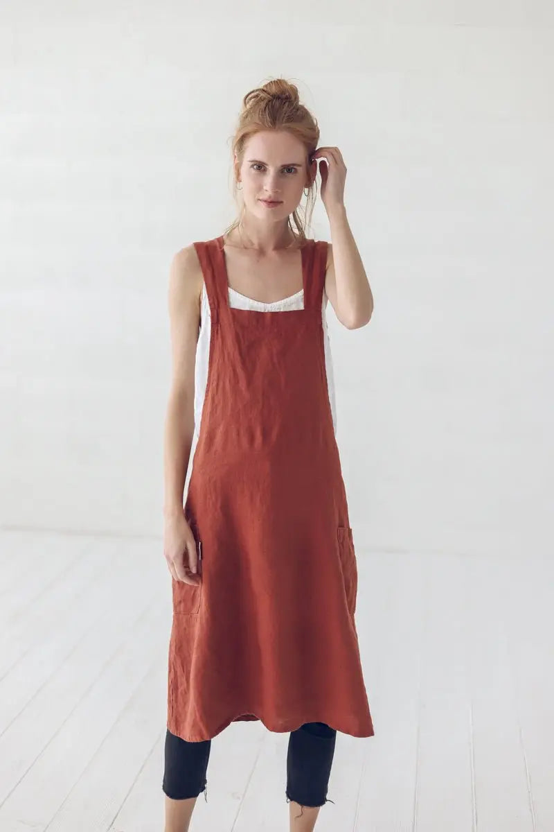 Linen Japanese Style Pinafore Apron - Epic Linen luxury linen