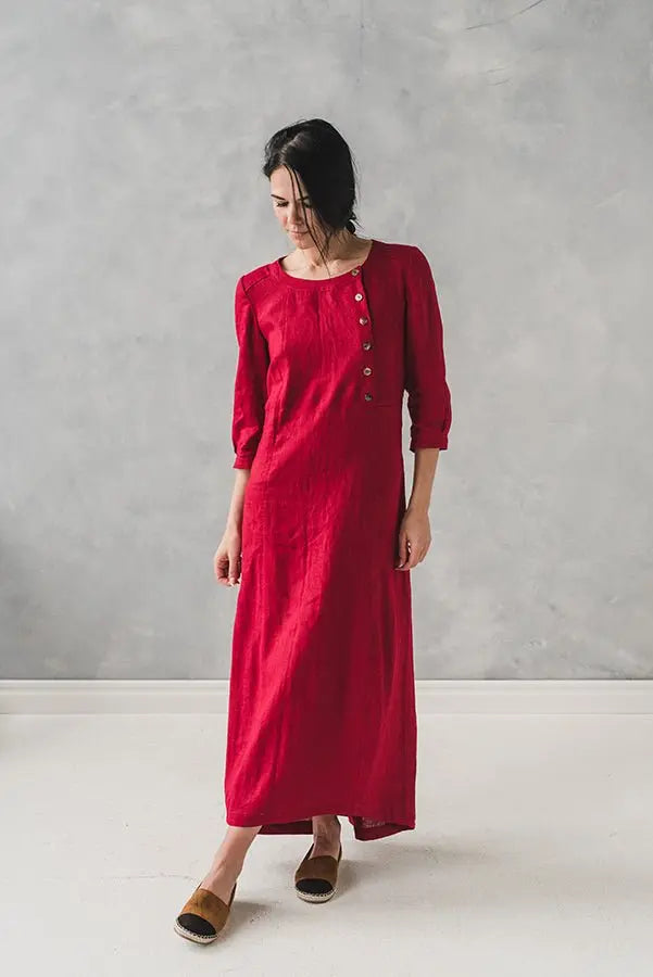 Linen Long Dress with Buttons - Epic Linen luxury linen