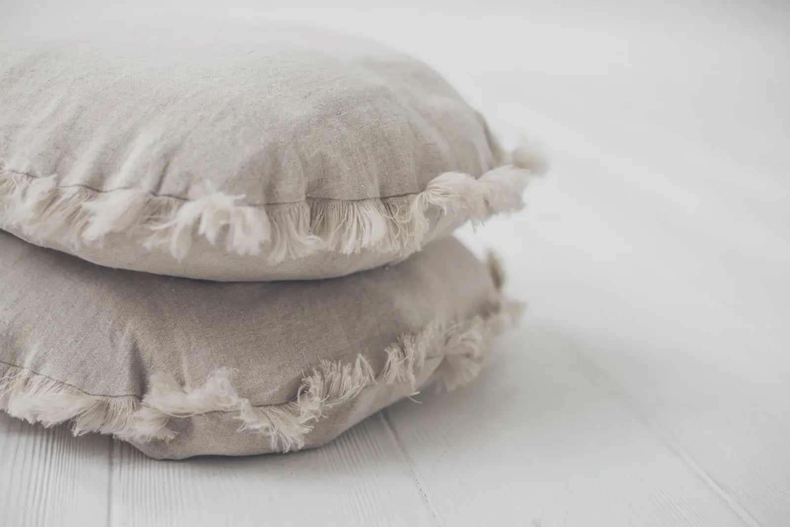 Linen Round Cushion Cover, Linen Pillow Sham with Fringes - Epic Linen luxury linen