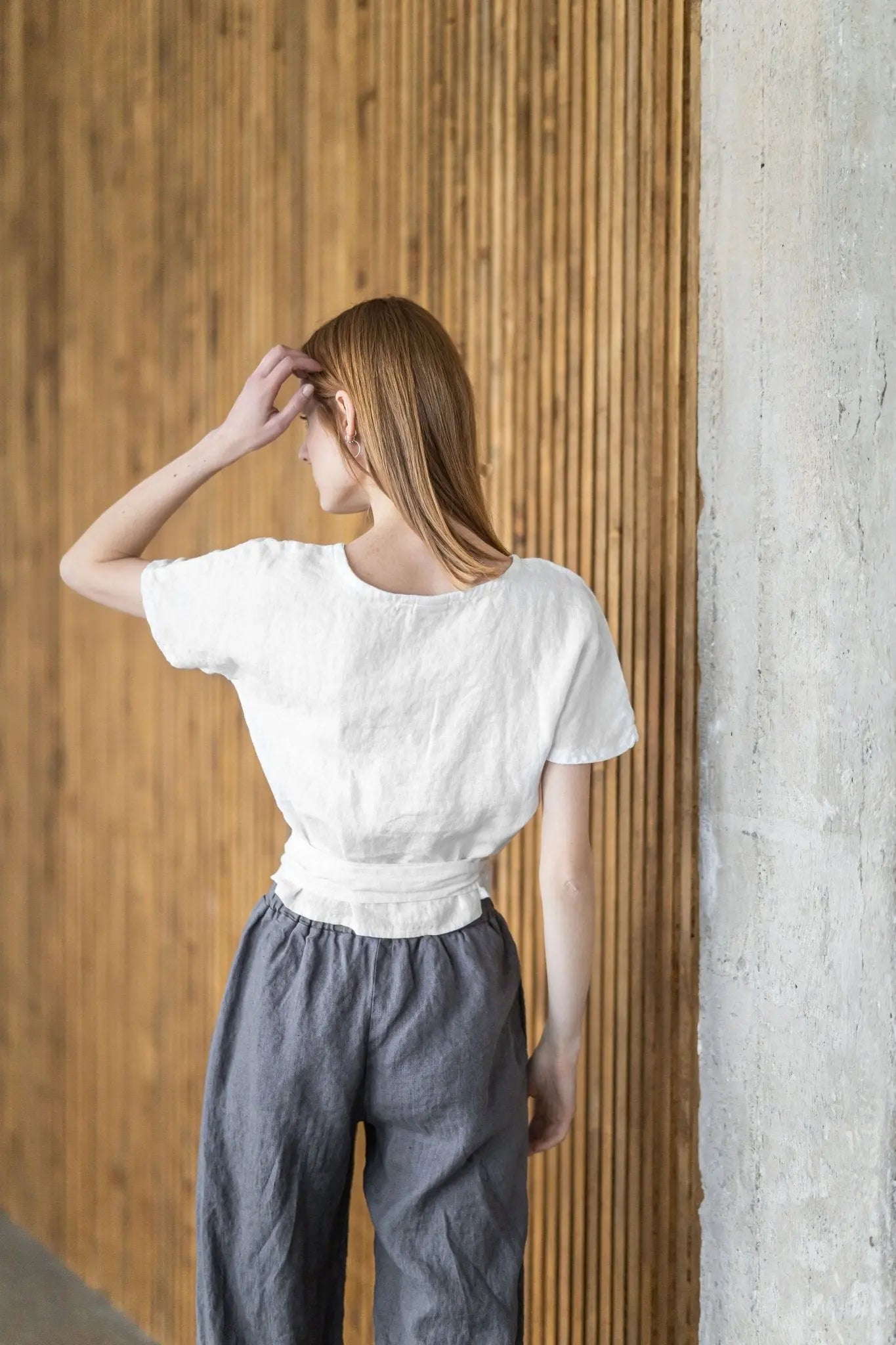 Linen Short Kimono Blouse Wide Belt - Epic Linen luxury linen