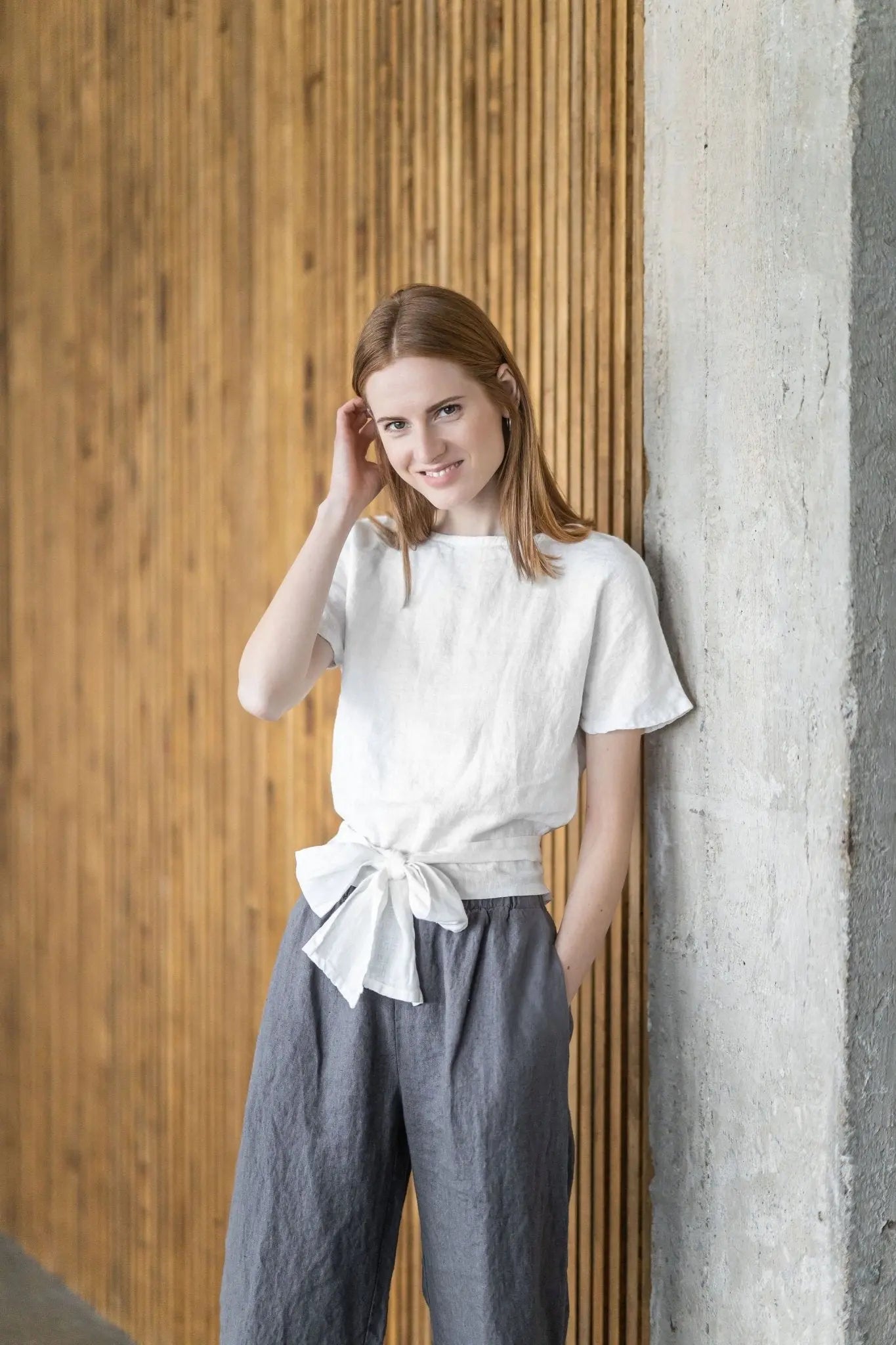 Linen Short Kimono Blouse Wide Belt - Epic Linen luxury linen