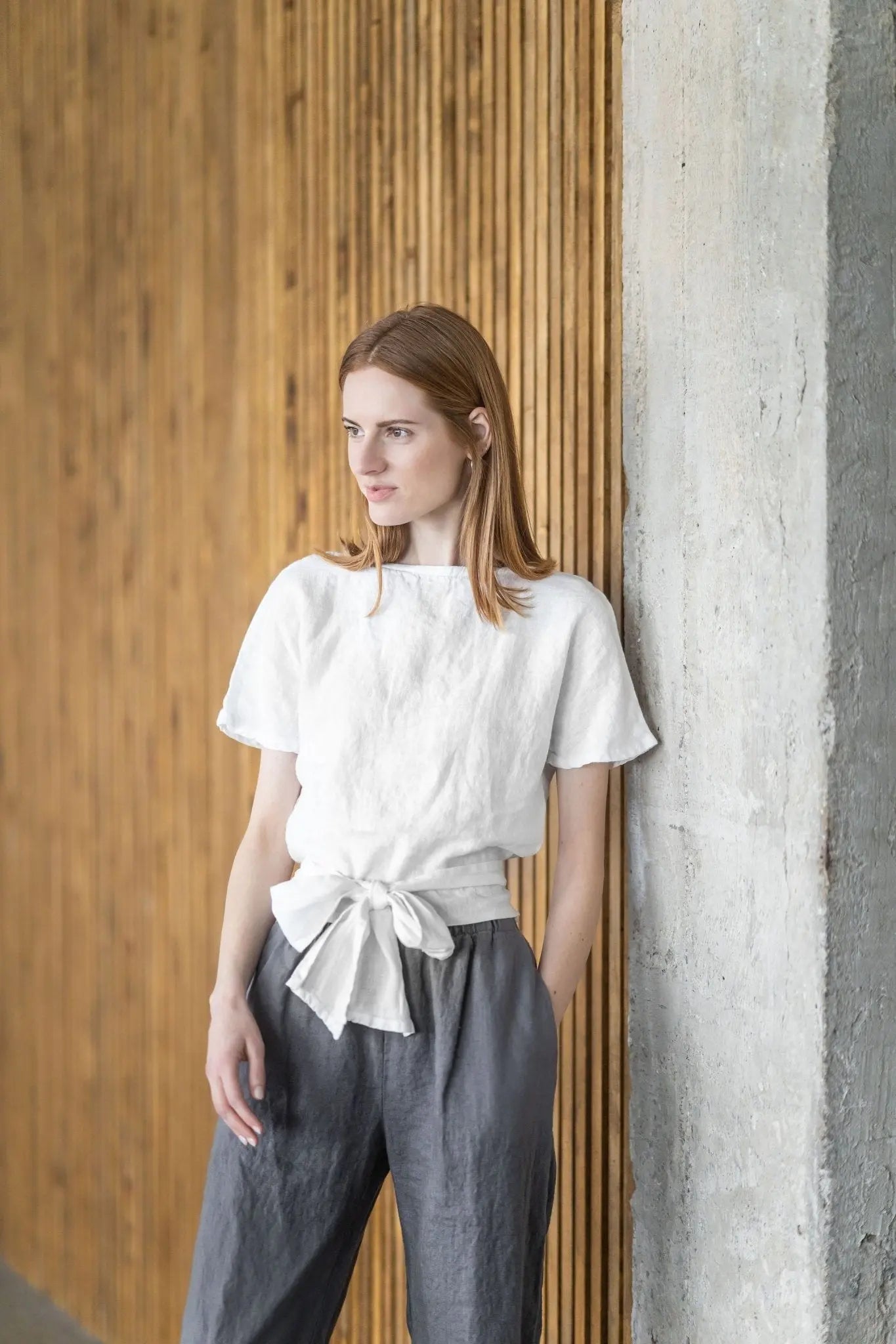 Linen Short Kimono Blouse Wide Belt - Epic Linen luxury linen