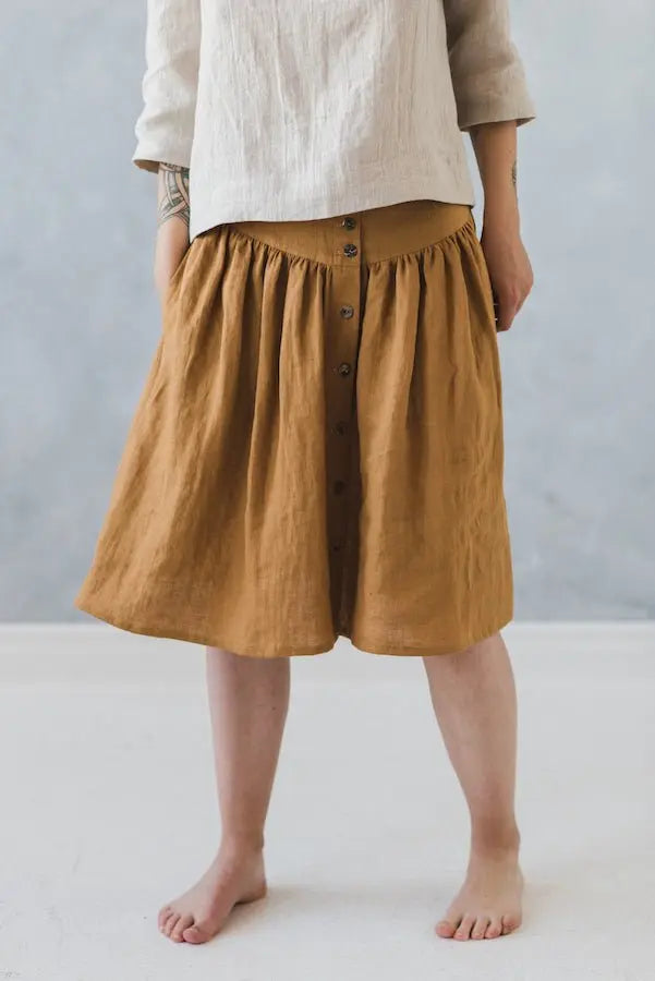 Linen Skirt With Buttons - Epic Linen luxury linen