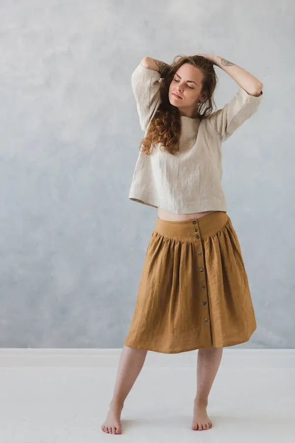 Linen Skirt With Buttons - Epic Linen luxury linen
