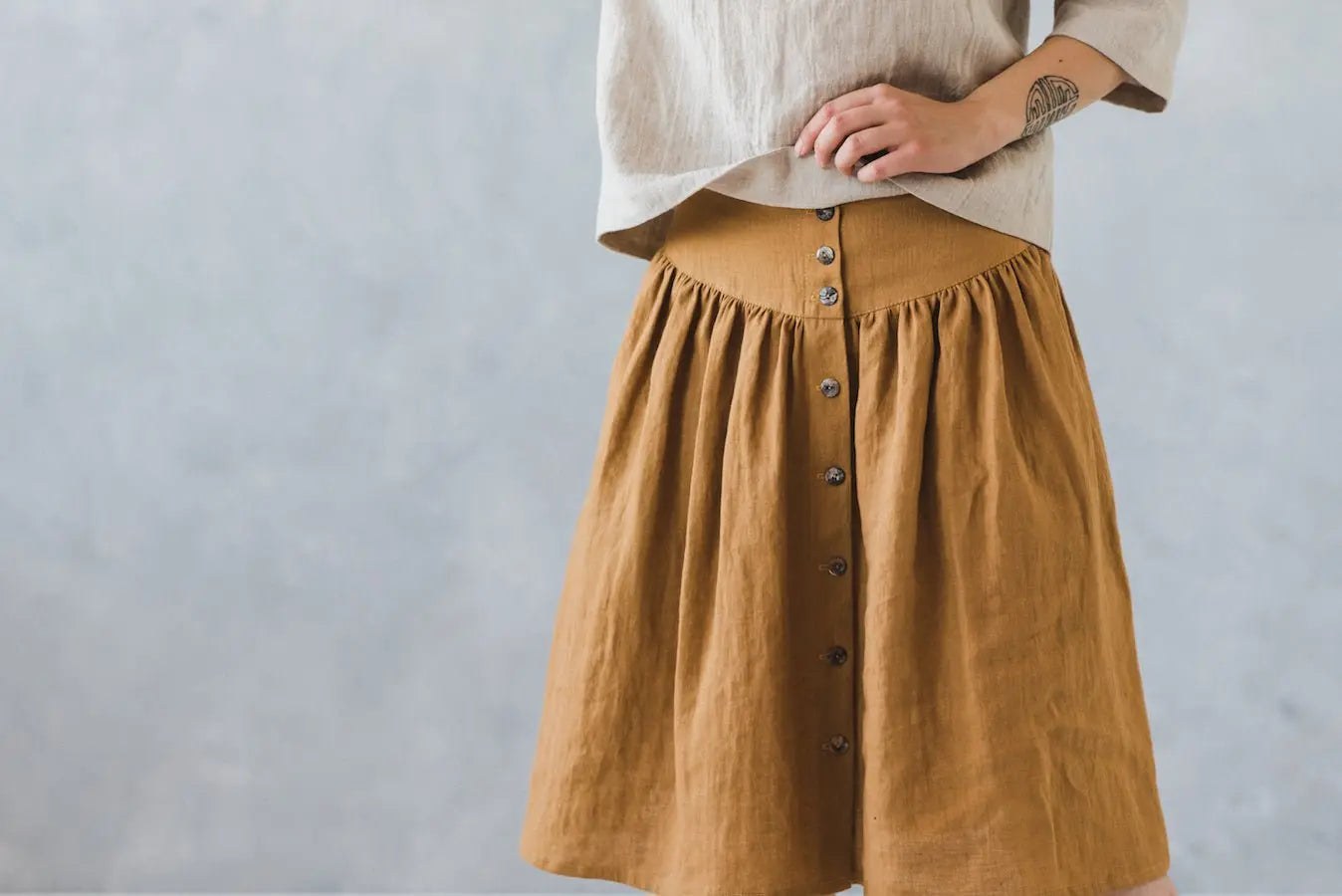 Linen Skirt With Buttons - Epic Linen luxury linen