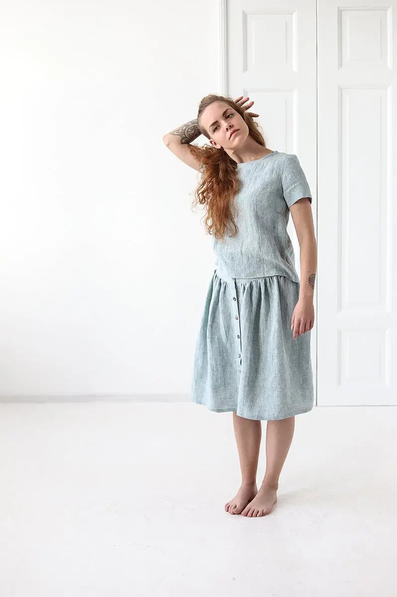 Linen Skirt With Buttons - Epic Linen luxury linen