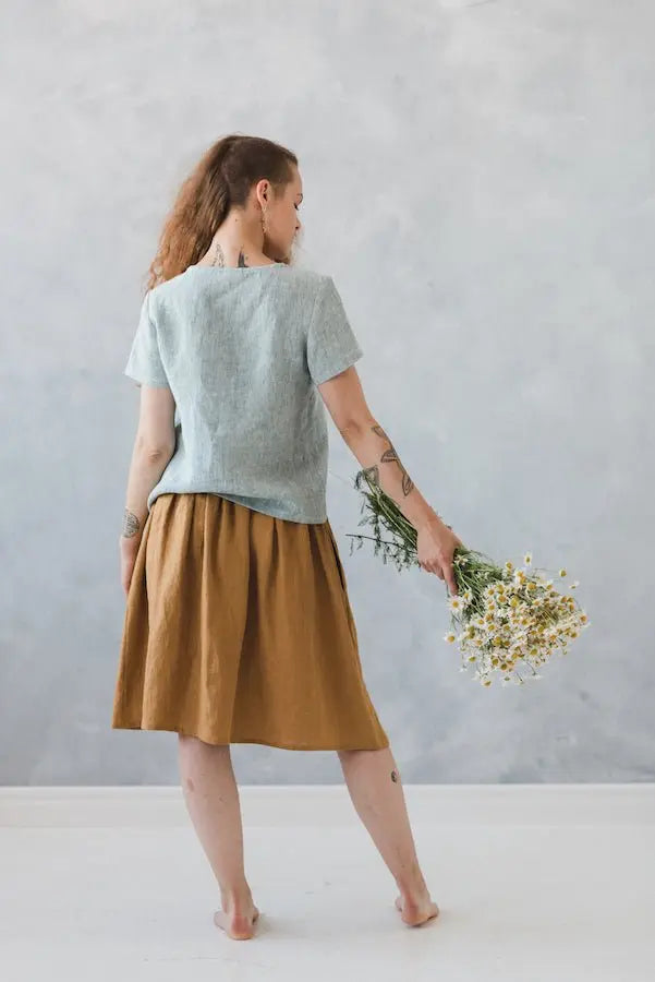 Linen Skirt With Buttons - Epic Linen luxury linen