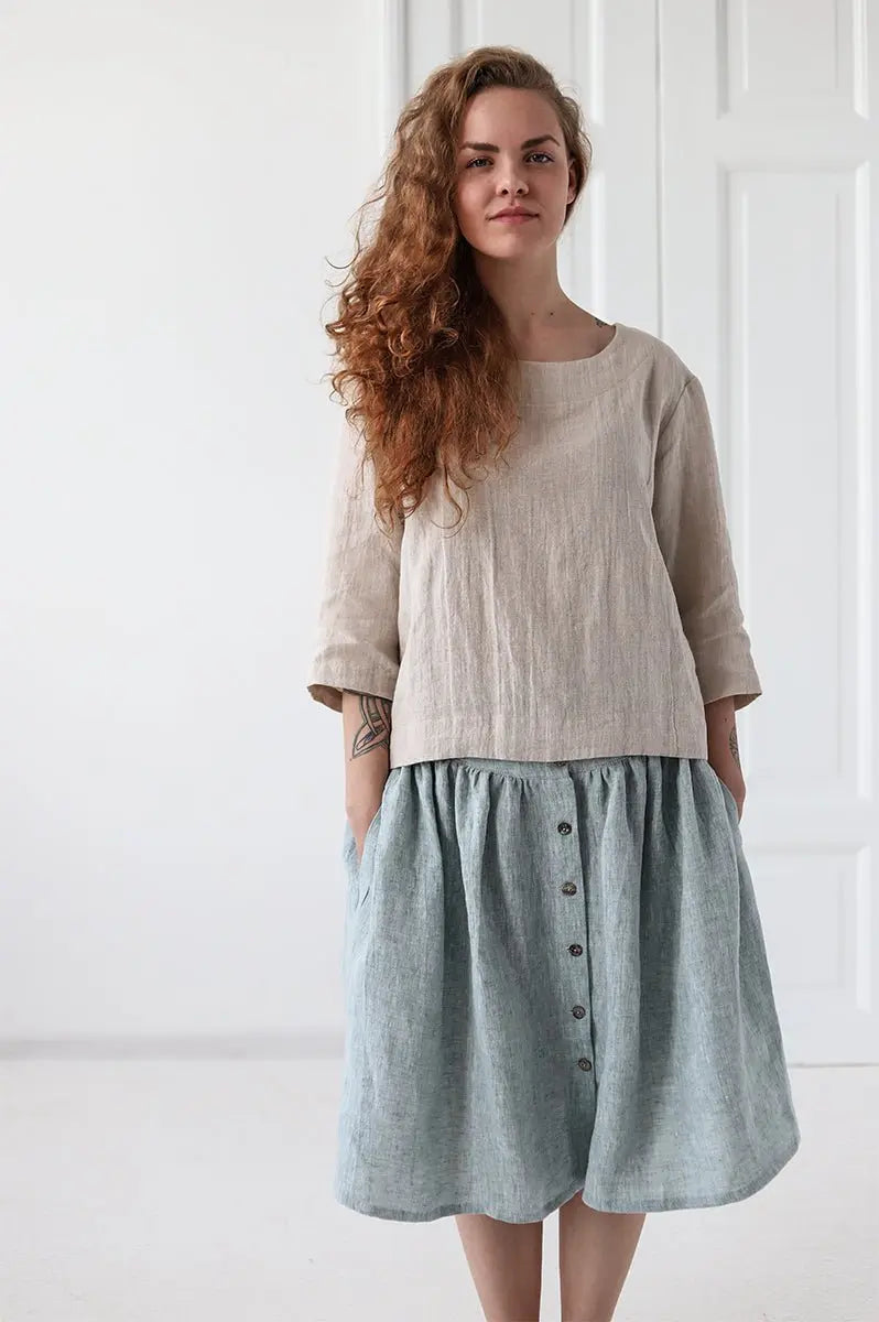 Linen Skirt With Buttons - Epic Linen luxury linen