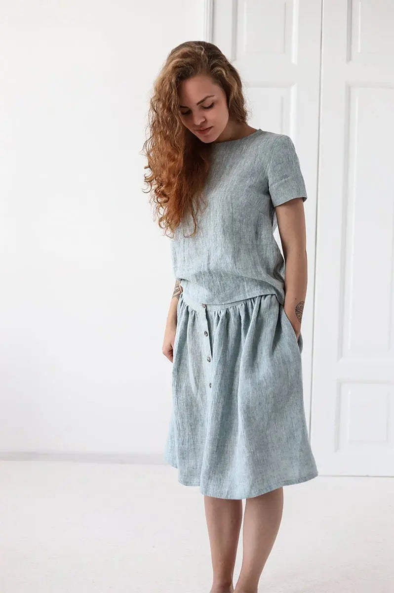 Linen Skirt With Buttons - Epic Linen luxury linen
