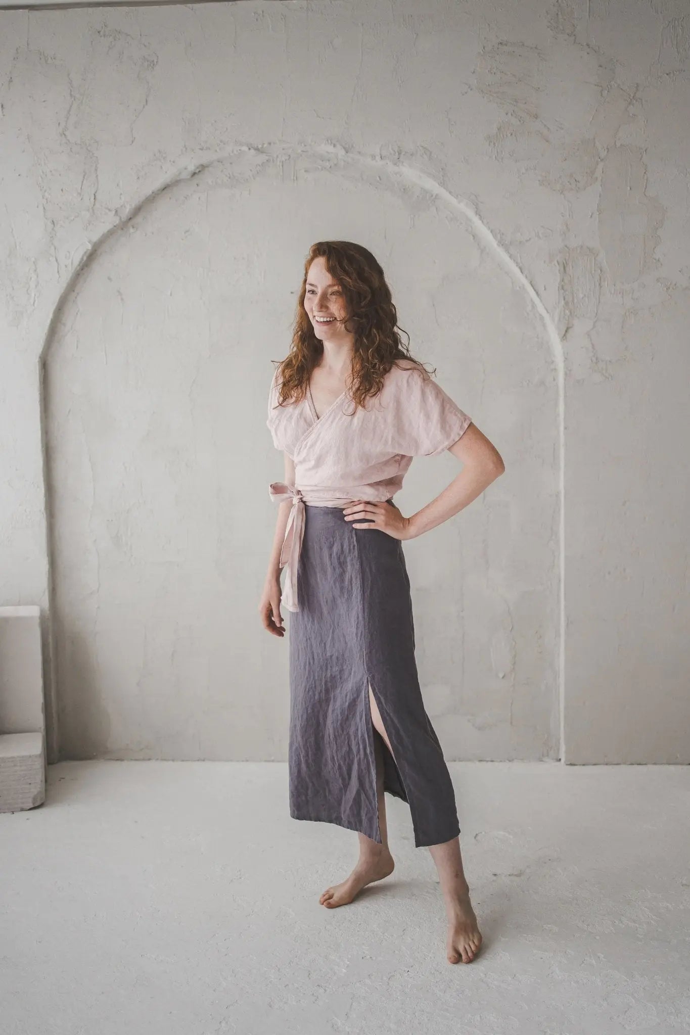 Linen Skirt With Front Slit - Epic Linen luxury linen