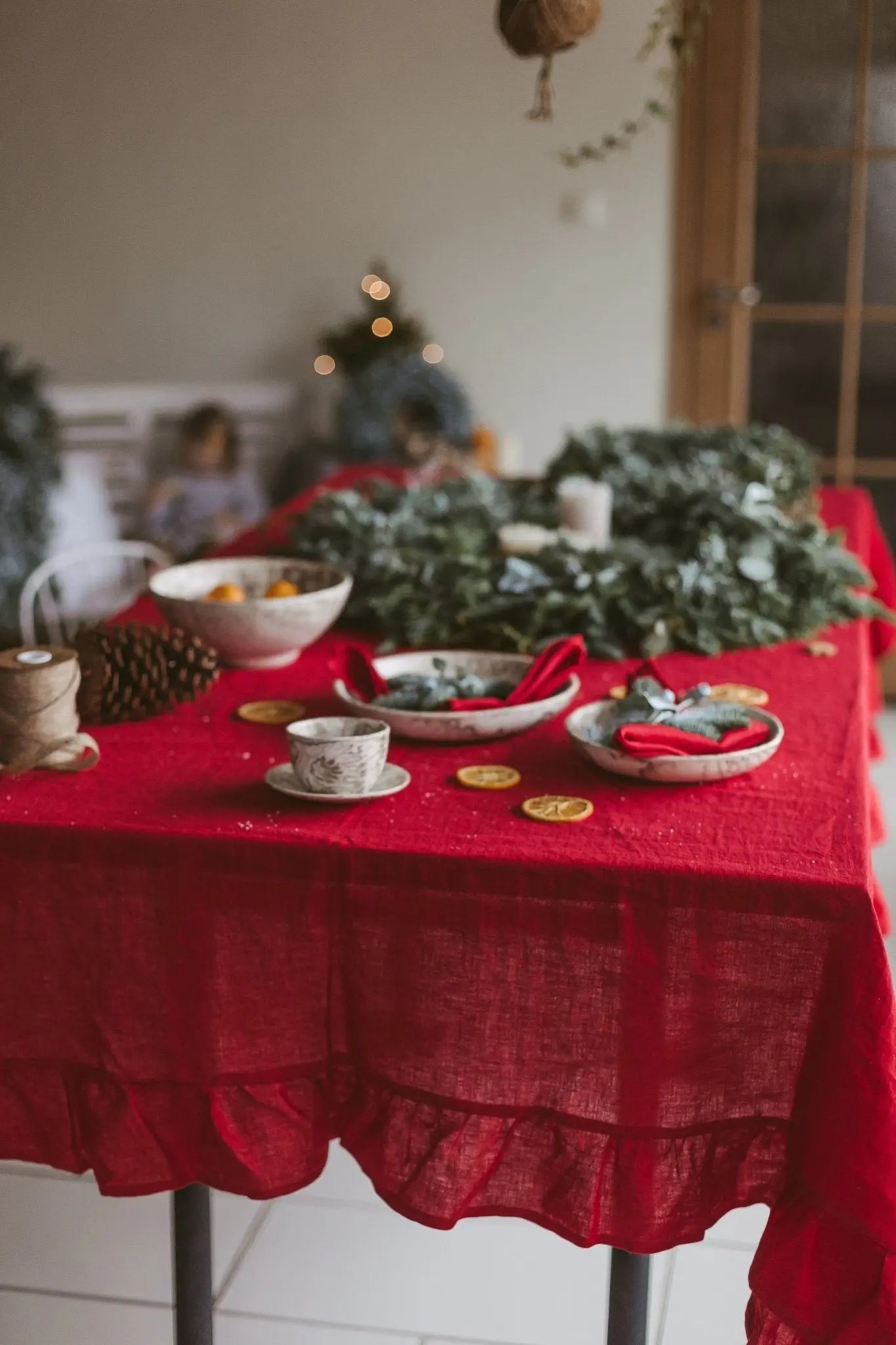 Linen Tablecloth with Ruffles - Epic Linen luxury linen