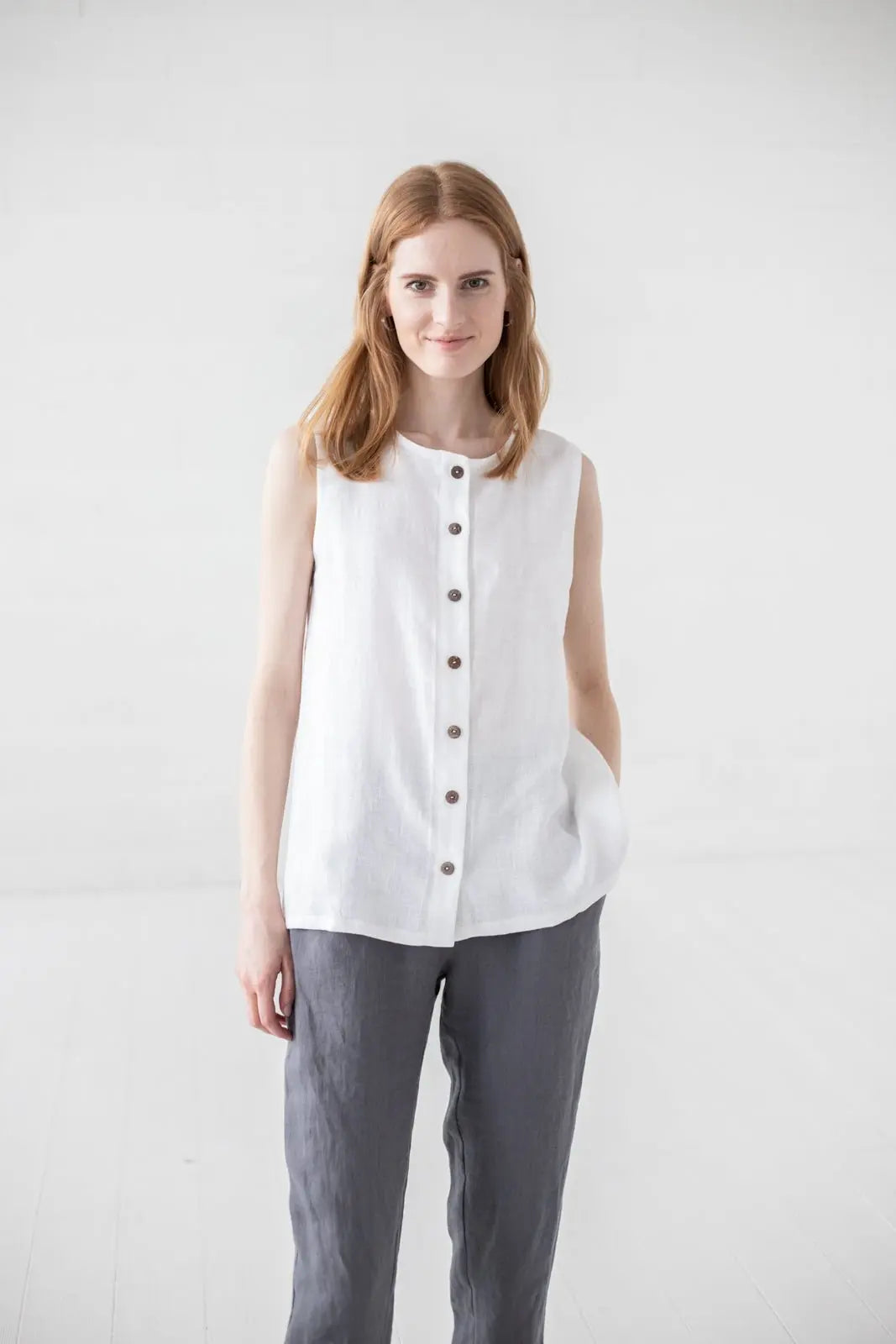 Linen Tank Top Buttons Down - Epic Linen luxury linen