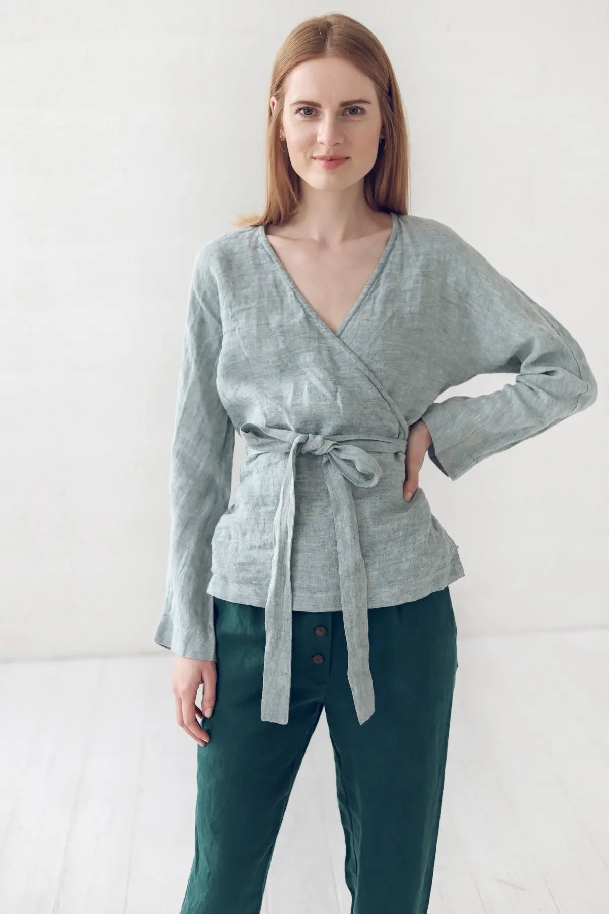 Linen Top Wrap With Long Sleeves - Epic Linen luxury linen