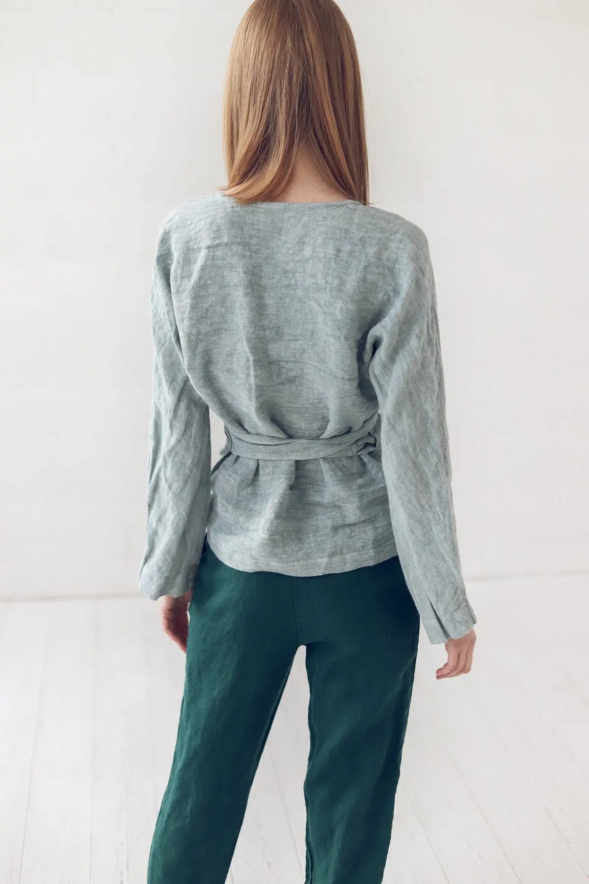 Linen Top Wrap With Long Sleeves - Epic Linen luxury linen