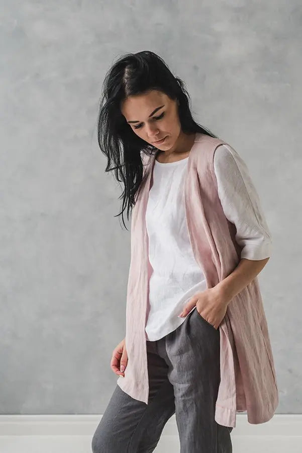 Linen Vest Cardigan - Epic Linen luxury linen