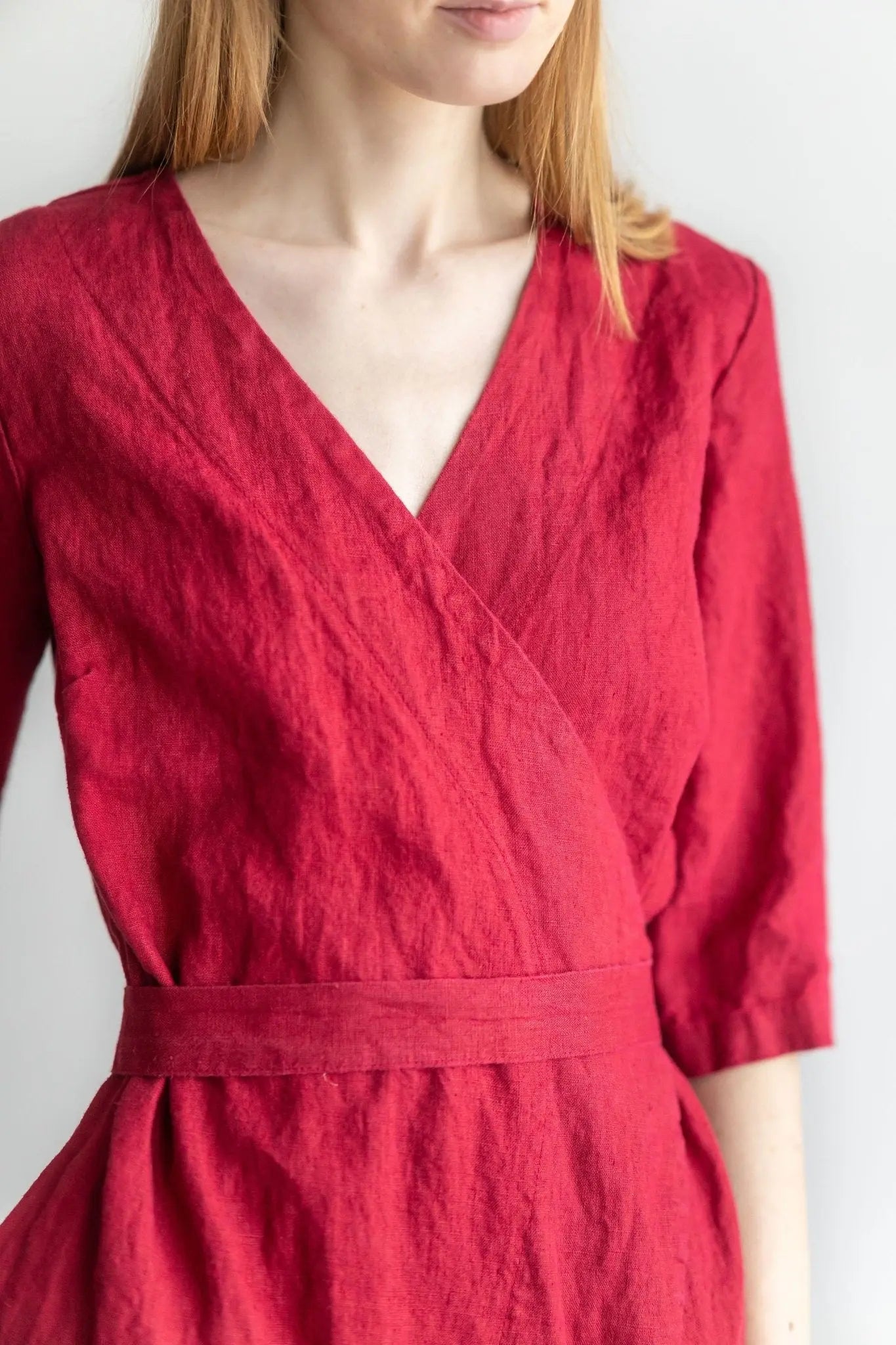 Linen Wrap Summer Dress with Belt - Epic Linen luxury linen