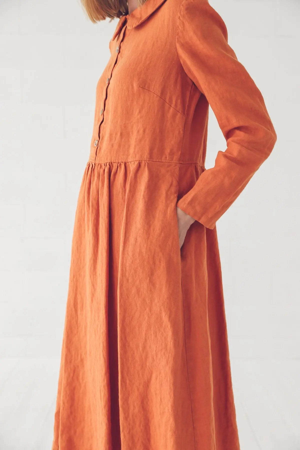 Long Linen Collar Dress - Epic Linen luxury linen