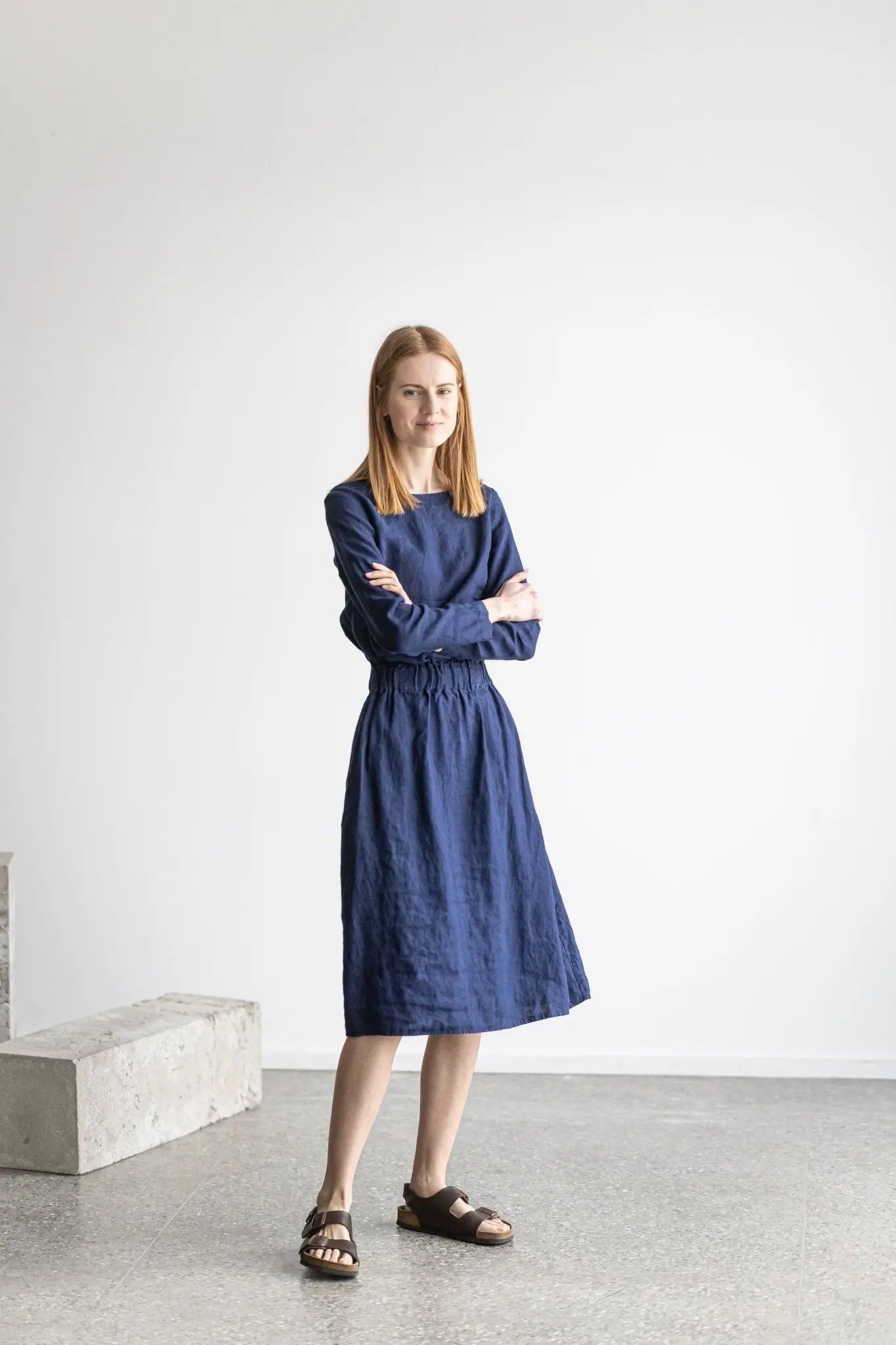 Long Sleeves Fitted Linen Dress - Epic Linen luxury linen