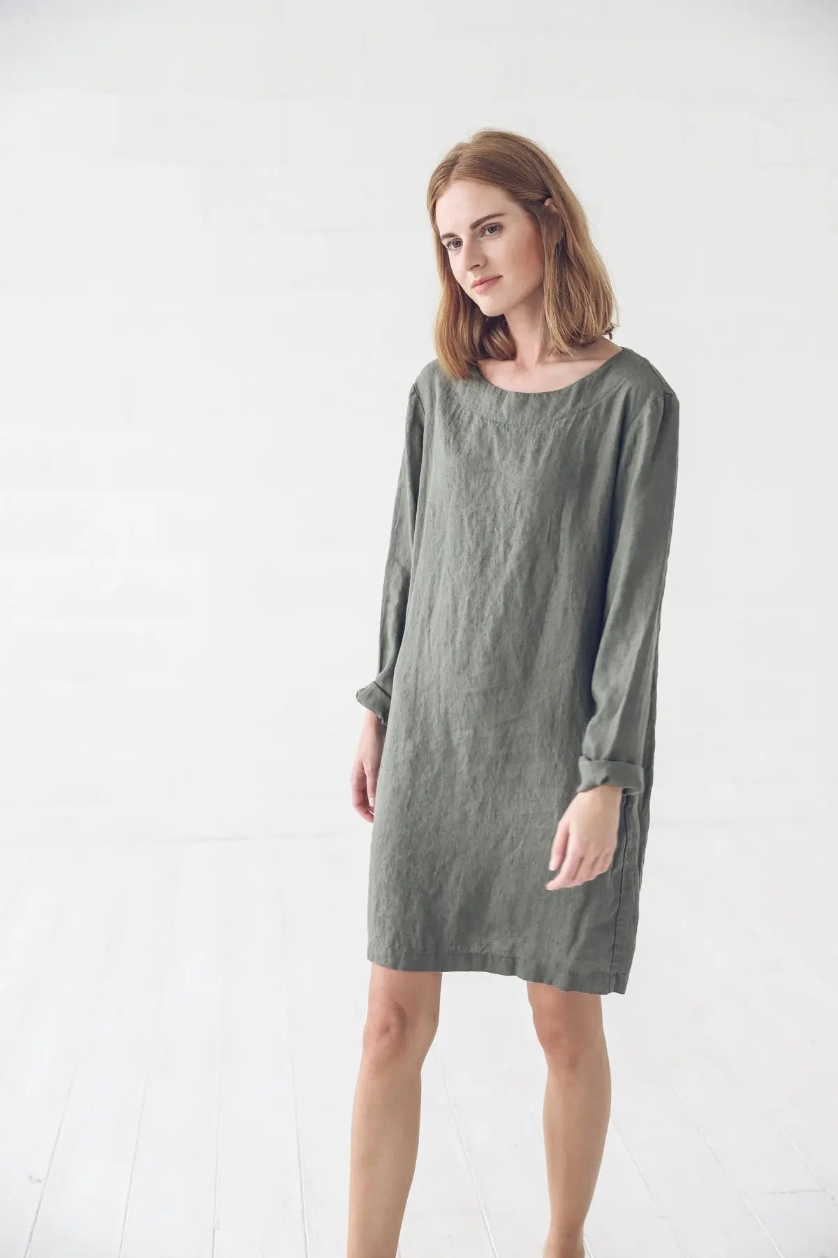 Long Sleeves Linen Dress - Epic Linen luxury linen