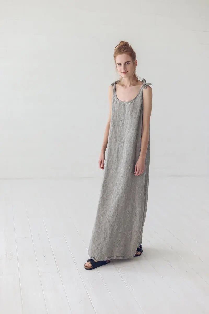 comfort linen maxi dress Plus Size Women's Elegant Summer Linen Maxi Dress with Hidden Buttons Canary Houze