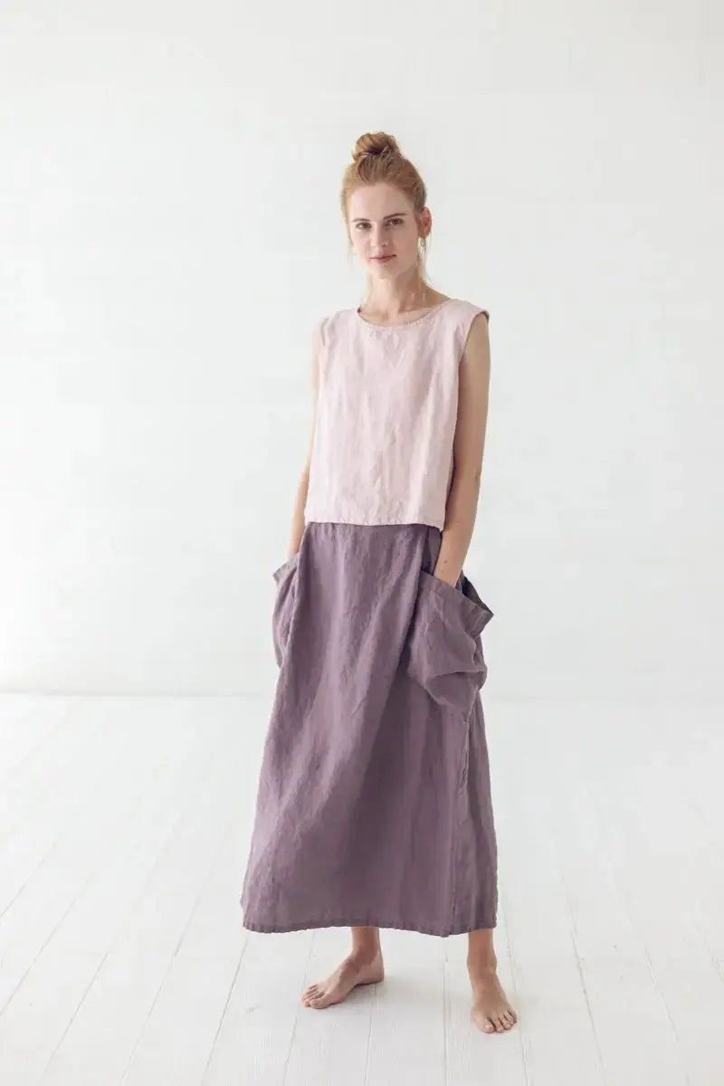 Maxi Linen Skirt with Large Pockets - Epic Linen luxury linen