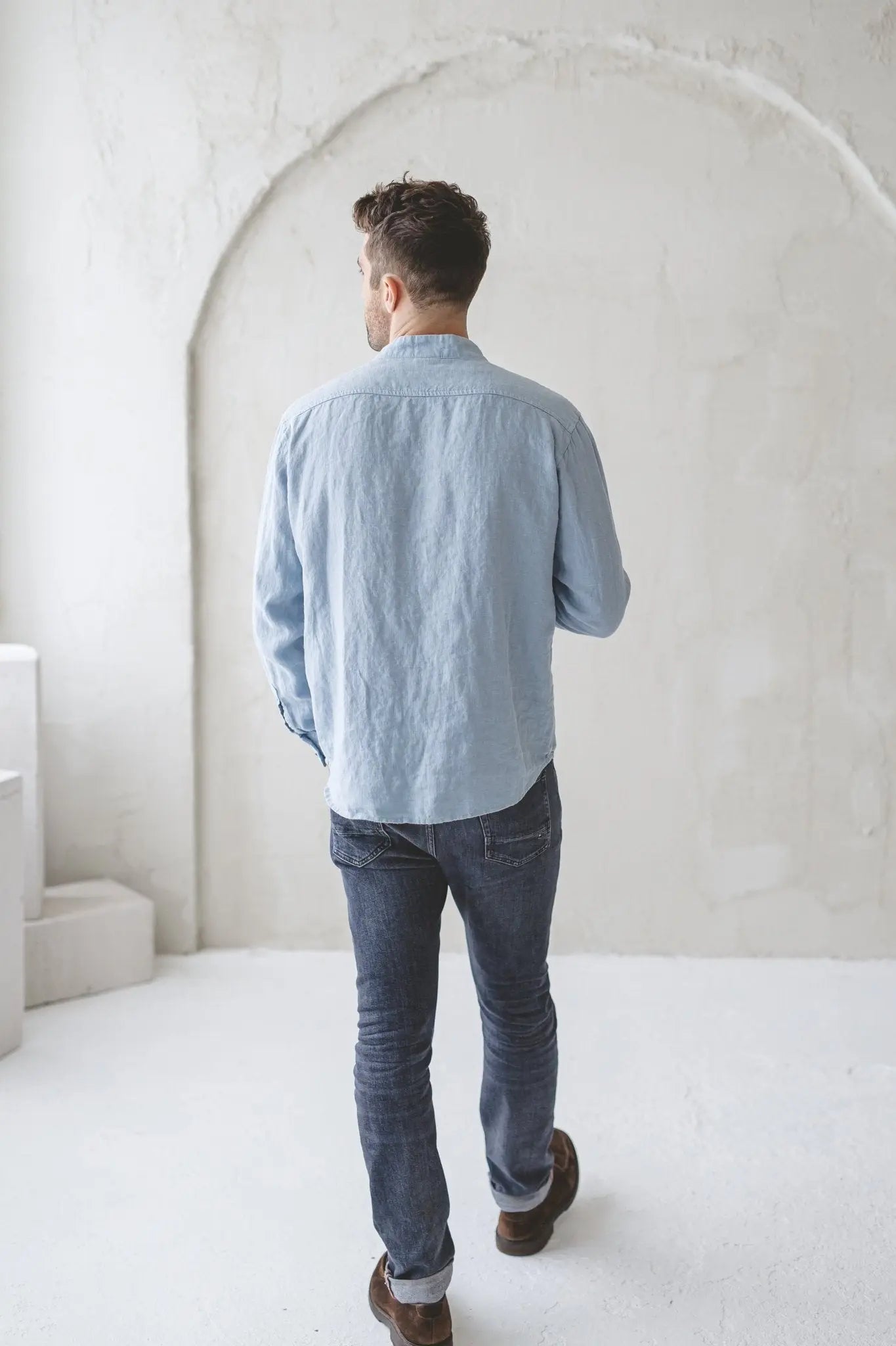 Men's Linen Shirt with Hidden Buttons - Epic Linen luxury linen