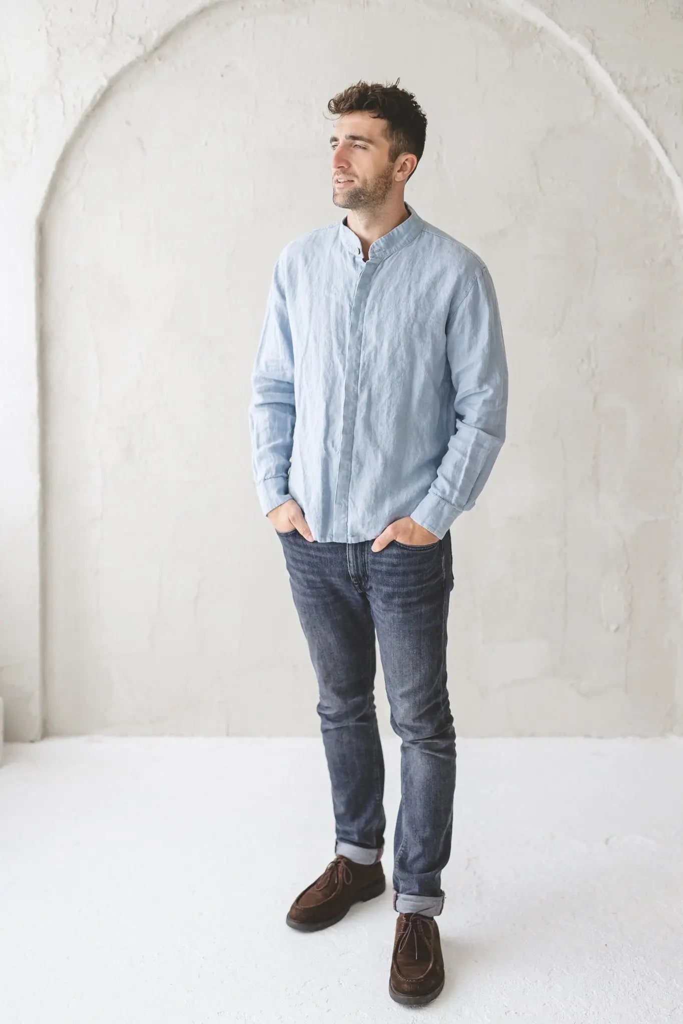 Men's Linen Shirt with Hidden Buttons - Epic Linen luxury linen