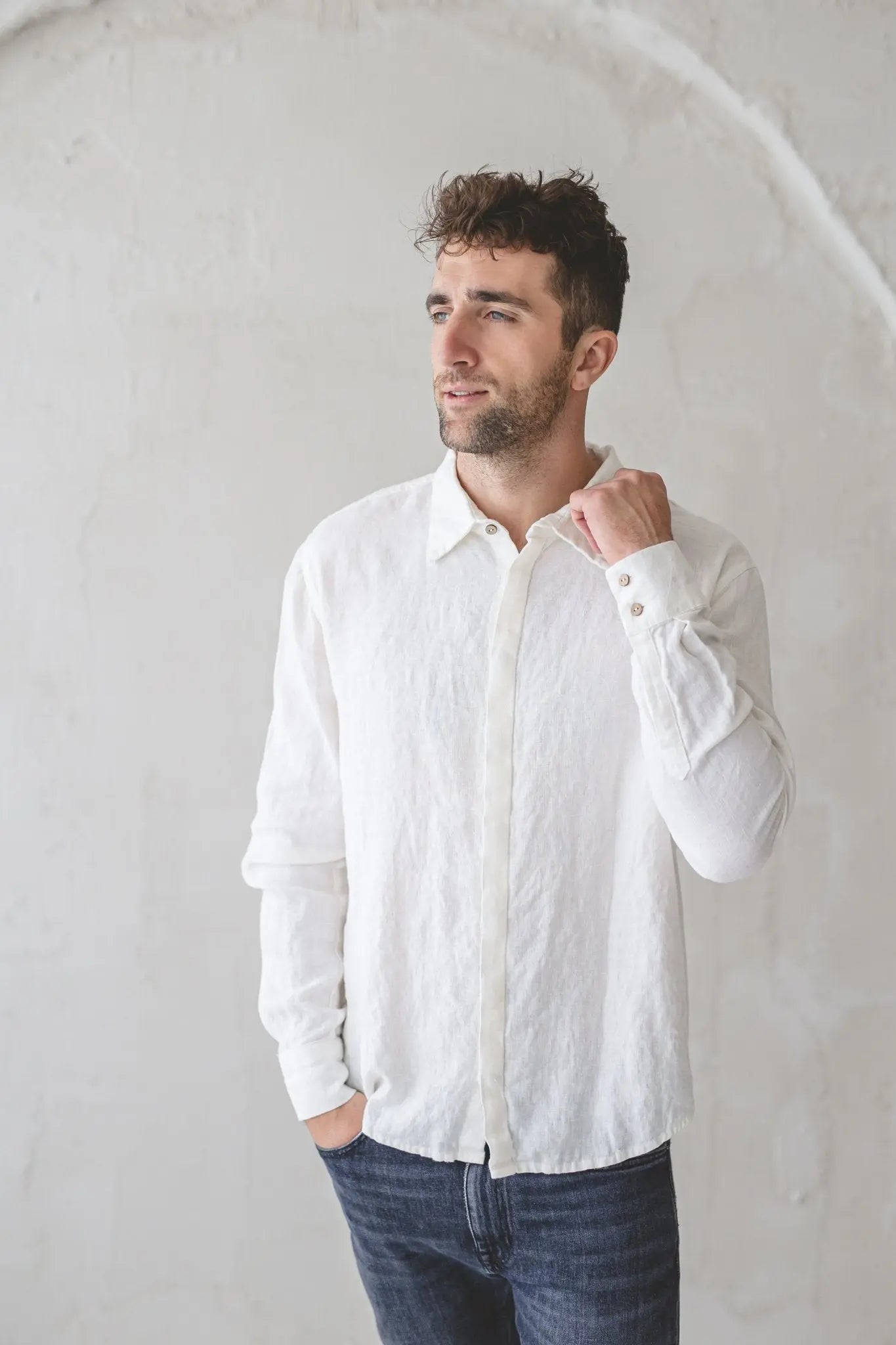 Men's Linen Shirt With Hidden Buttons - Epic Linen luxury linen