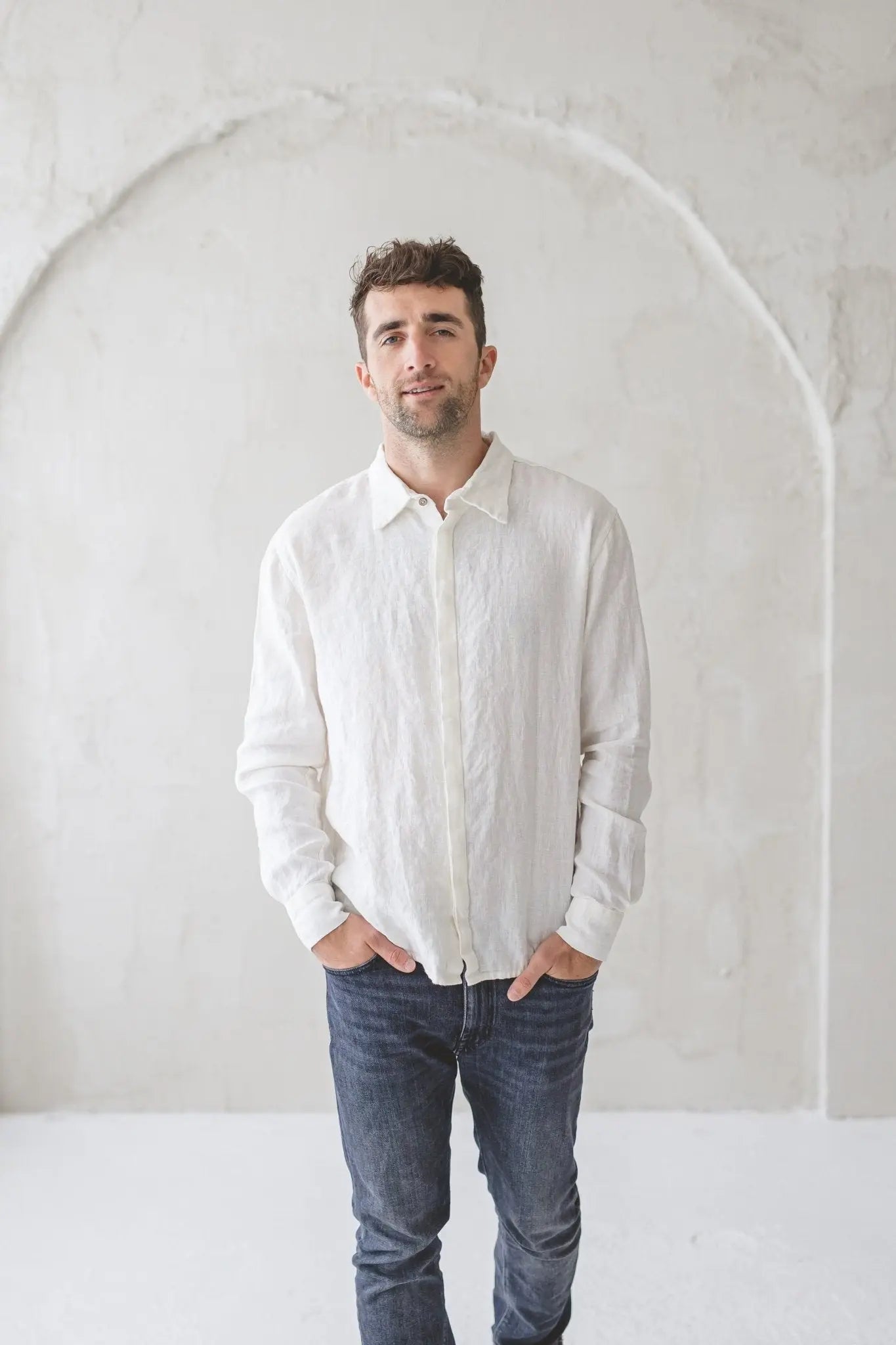 Men's Linen Shirt With Hidden Buttons - Epic Linen luxury linen