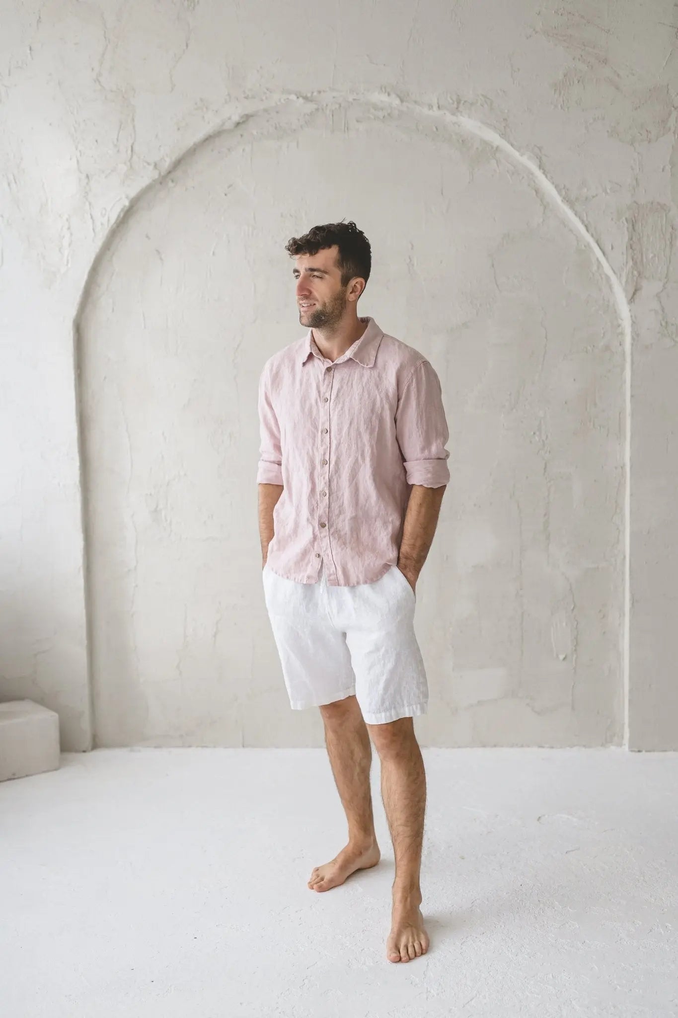 mens linen dress shorts Relaxed Fit for Men blend fabric Affordable Plus Size Prom bridal event dress Train Length:Sweep Train - 30cm