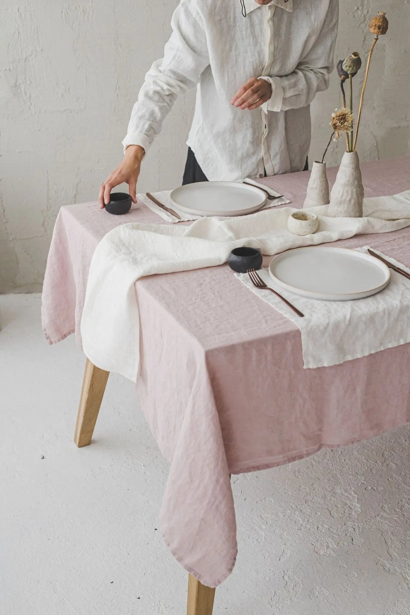 Natural Soft Pale Dogwood Linen Tablecloth - Epic Linen luxury linen