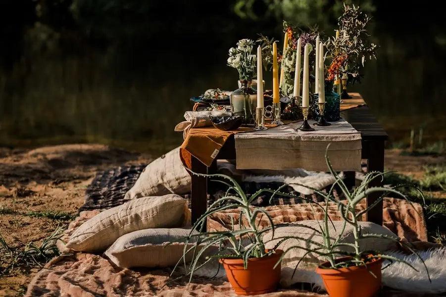 Natural Stonewashed Linen Table Runner with Cute Pleats - Epic Linen luxury linen