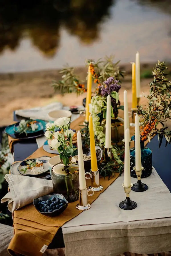 Natural Stonewashed Linen Table Runner with Cute Pleats - Epic Linen luxury linen