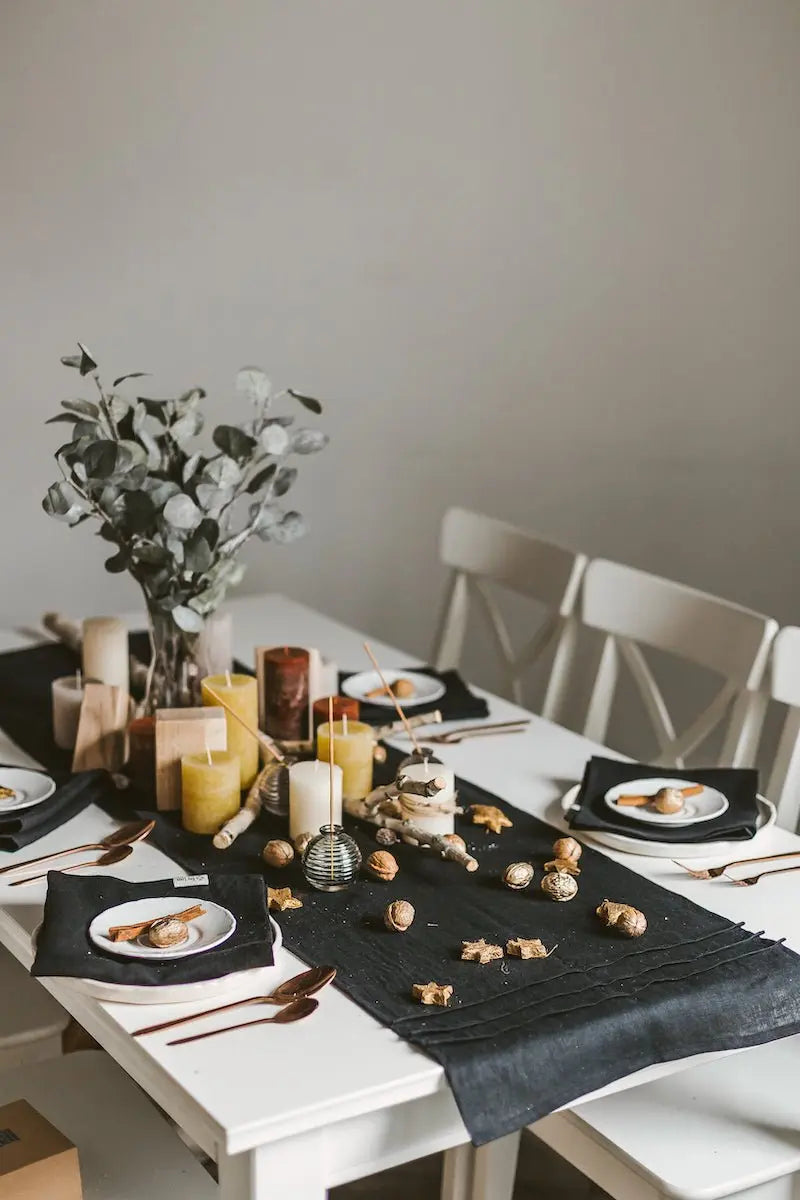 Natural Stonewashed Linen Table Runner with Pleats - Epic Linen luxury linen