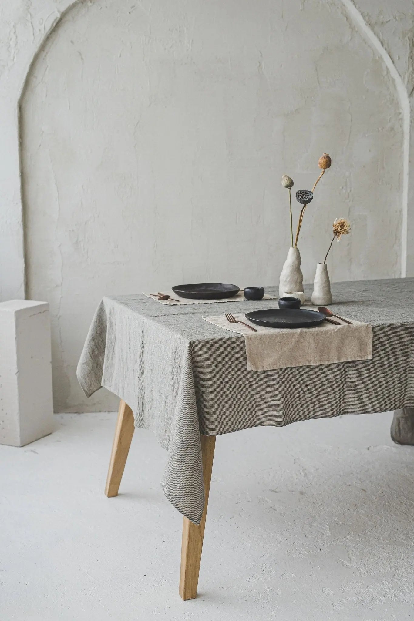 Natural Stonewashed Striped Linen Tablecloth - Epic Linen luxury linen