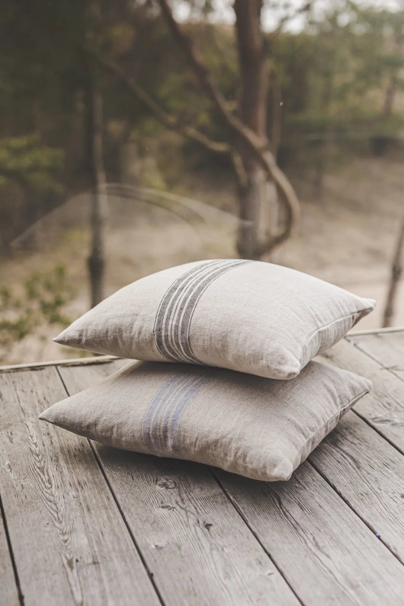 Natural Striped Gray Linen Shams - Epic Linen luxury linen