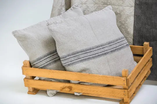 Natural Striped Gray Linen Shams - Epic Linen luxury linen